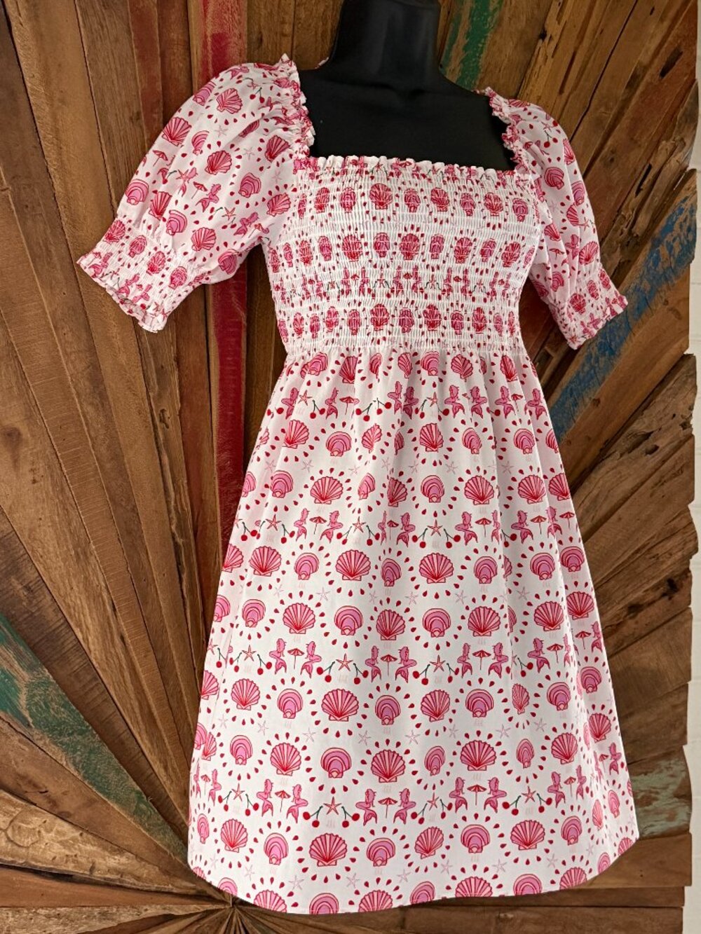 Hill House Home Athena Nap cotton mini shirred Dress Sz XS mermaids/shells - Picture 7 of 11
